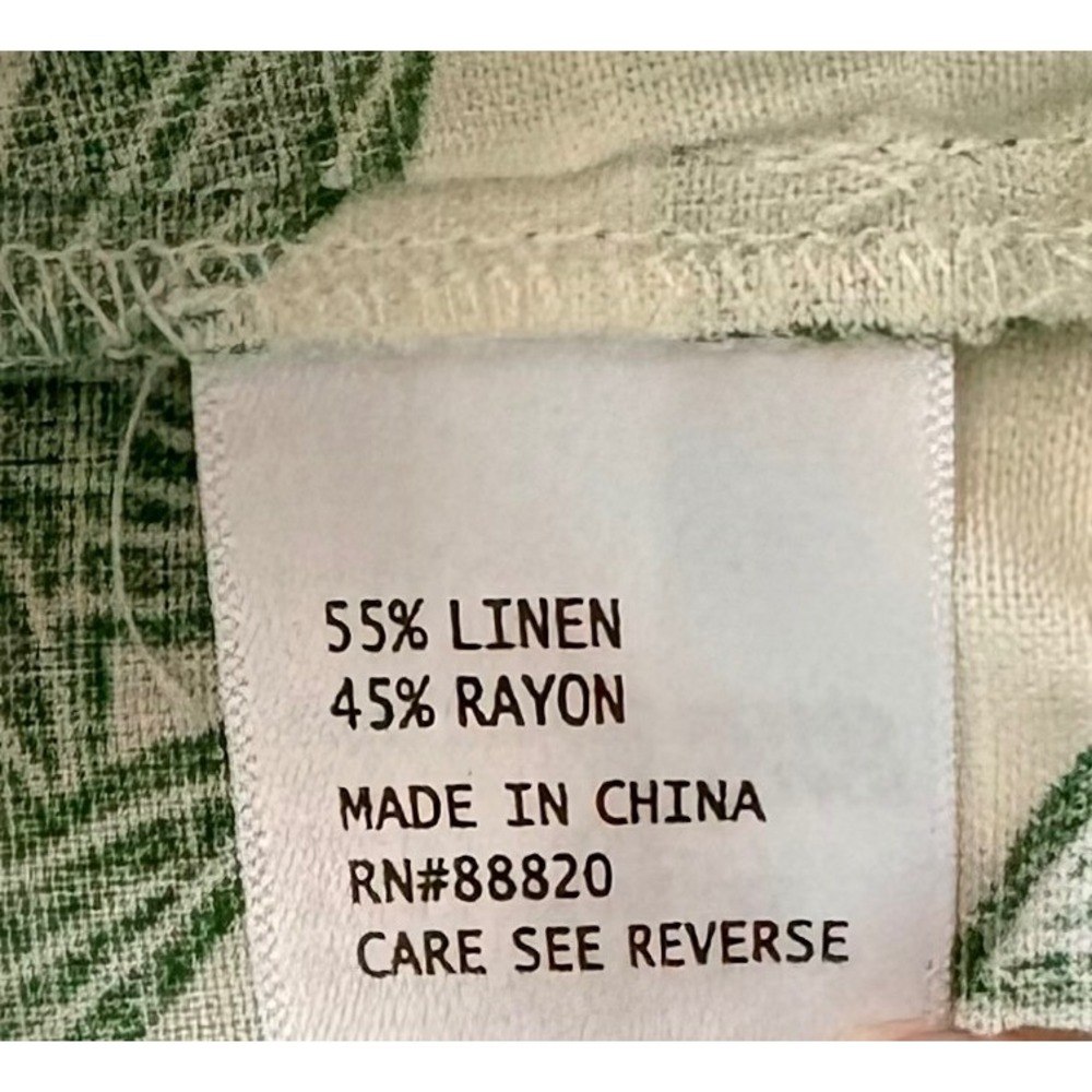 Christian Siriano Linen Blend Floral Wide Leg Pants Green Cream Medium - Picture 5 of 6